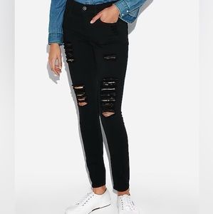Express Mid Rise Black Ripped Jean Leggings